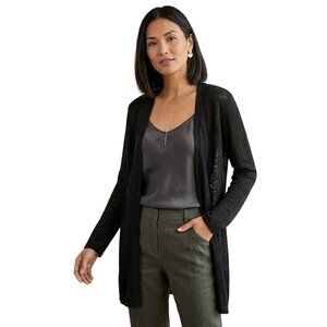 J. Jill Black Open Front Linen Blend Lightweight Cardigan Sweater Size M